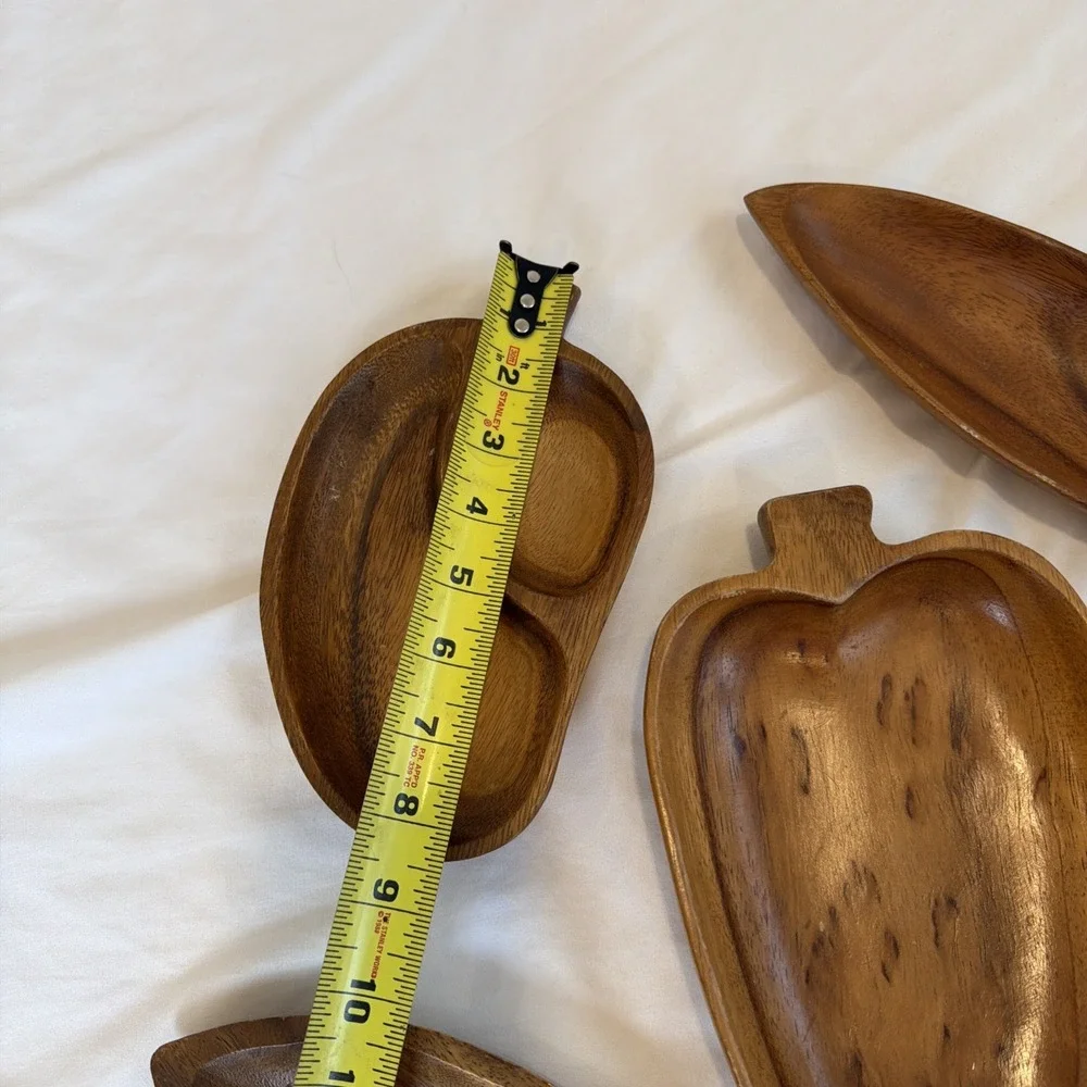 Vintage Lot Of 7 MCM Monkey Pod Wood Serving Trays‎ Bowls Spoon Fork